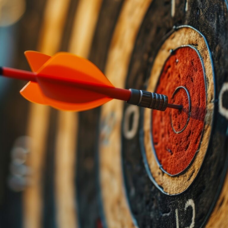 Concept per strategie di marketing online nel settore immobiliare: freccia al centro di un bersaglio.