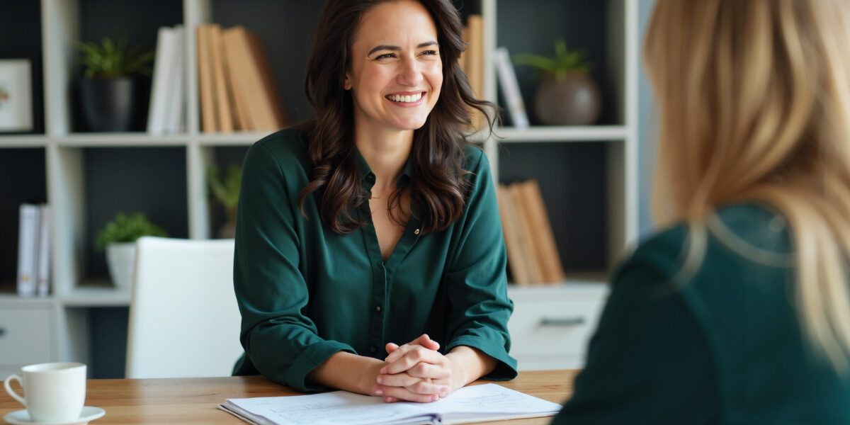 Concept per vendere casa con agenzia: consulente immobiliare parla con una cliente